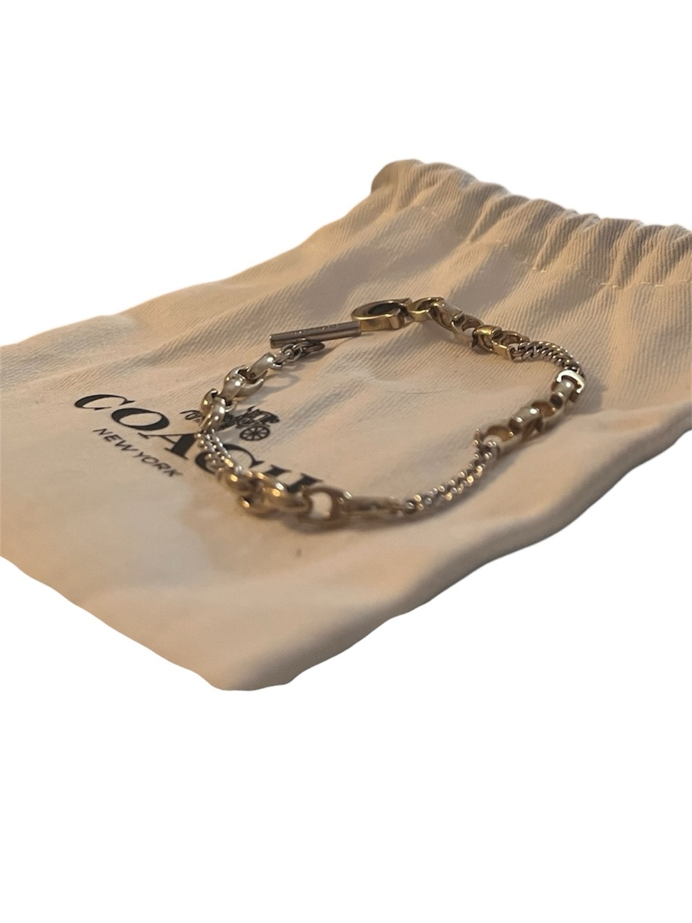 Coach Two-Tone Mixed Link Chain Bracelet Silver Gold Tone